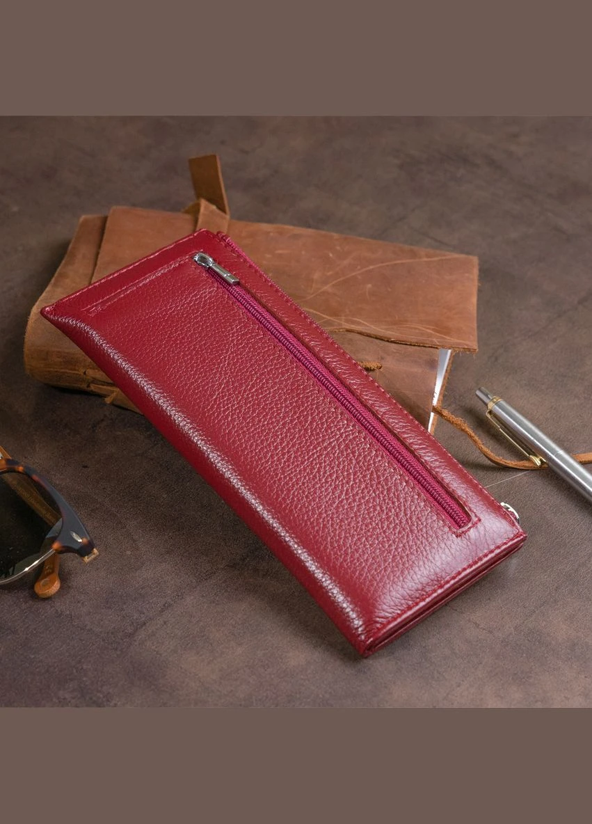 Женский кожаный кошелек на молнии с отделениями для карт бордовый (sku_19326) No Brand (328218335)