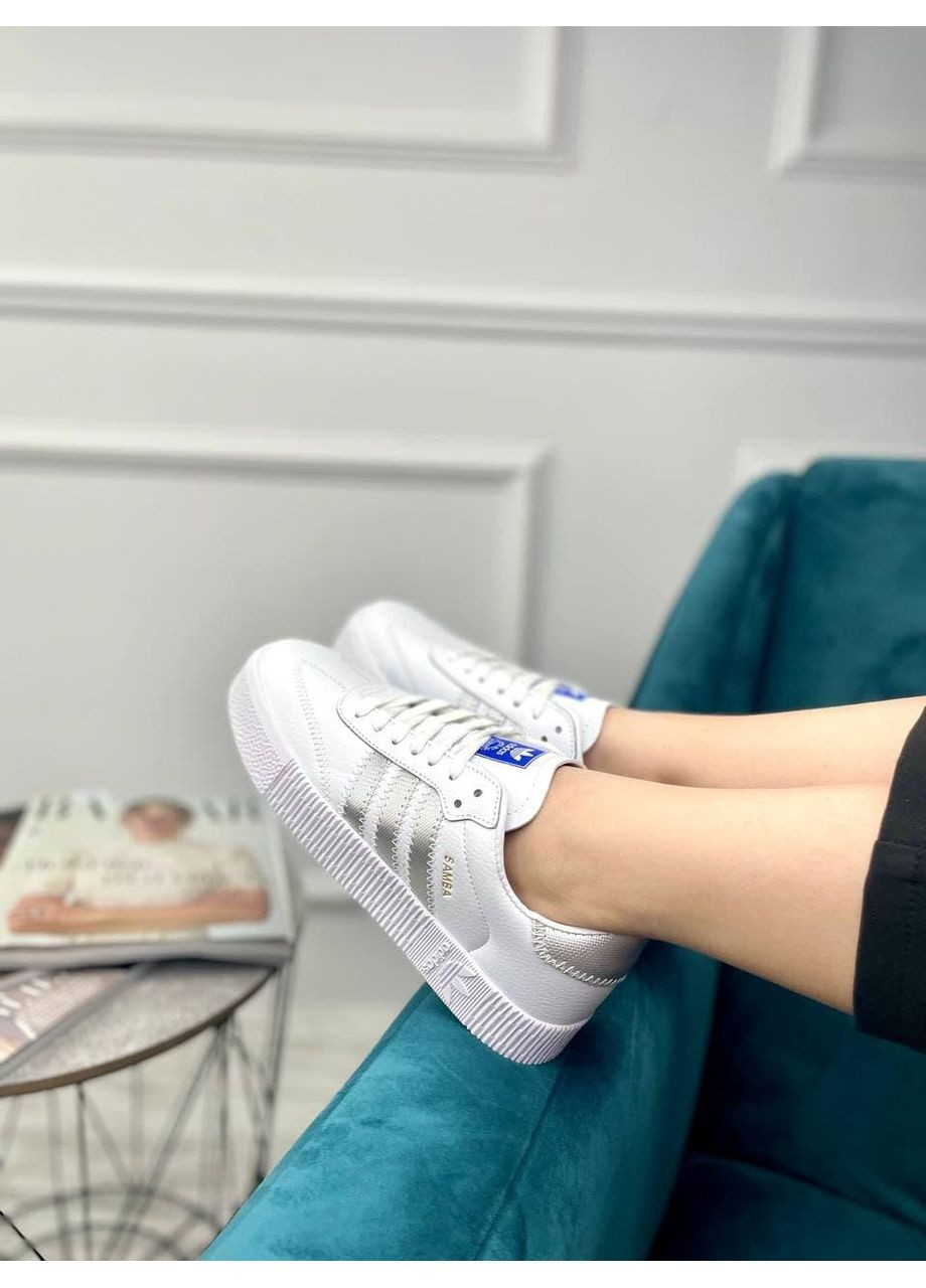 Білі Осінні кросівки чоловічі adidas samba white silver адідас самба No Brand