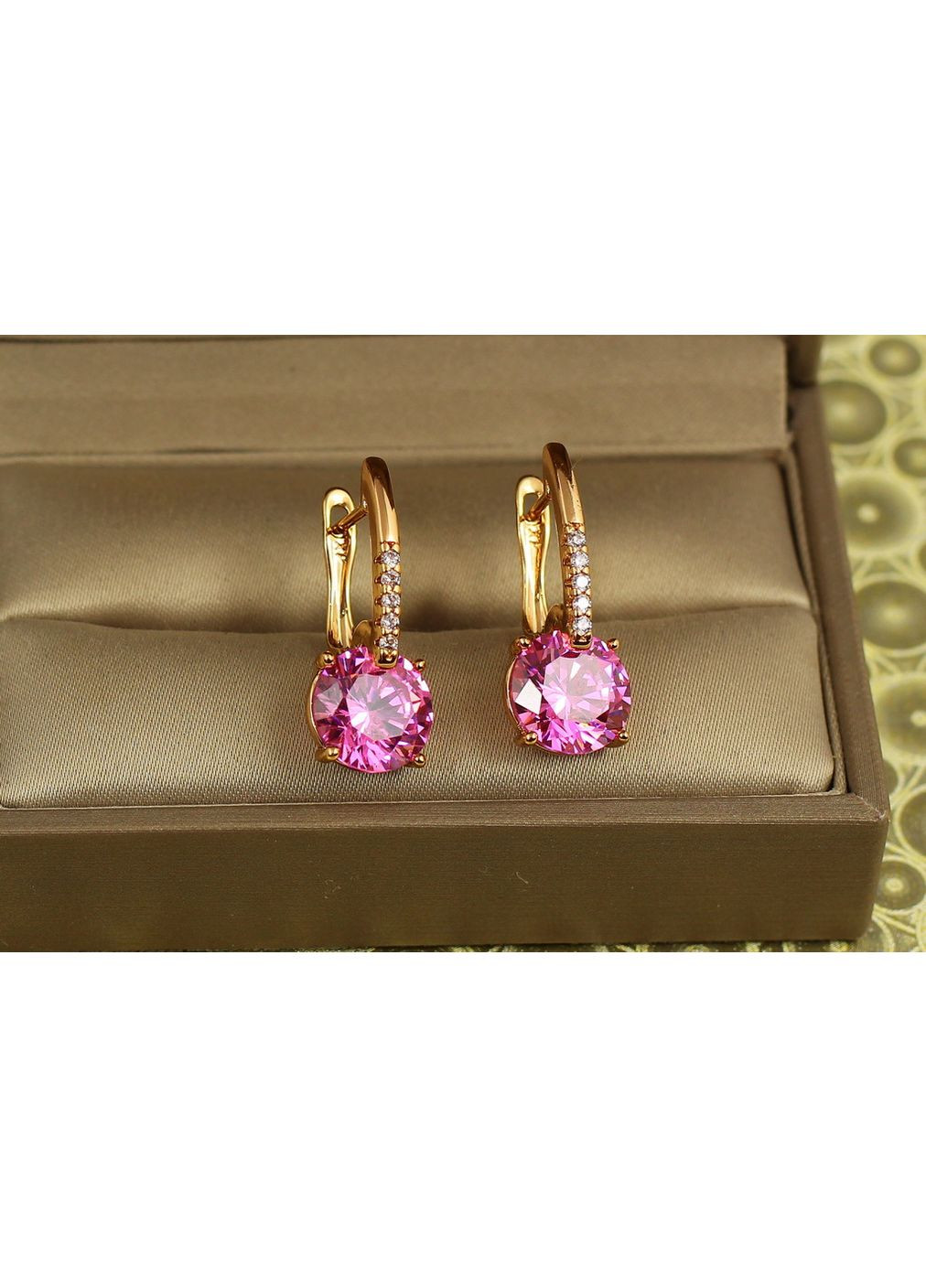 Серьги Стрелка с большим розовым камнем 2,7 см золотистые Xuping Jewelry (362571283)