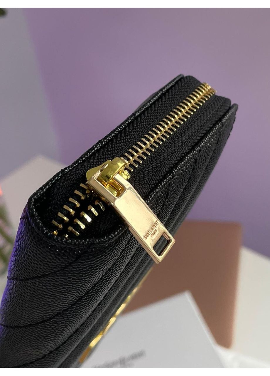 Кошелек Plain Leather Long Wallet Black Gold No Brand (355342306)