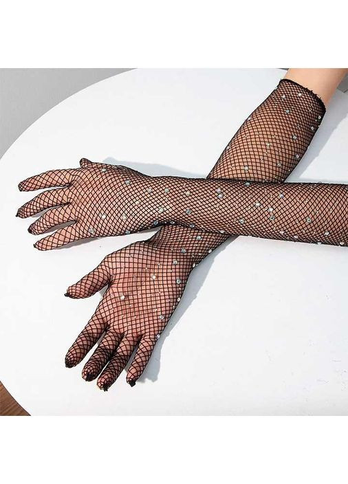 Сексуальні довгі рукавички зі стразами розмір XS/S/M чорного кольору. Довгі рукавички зі стразами. China (360603996)