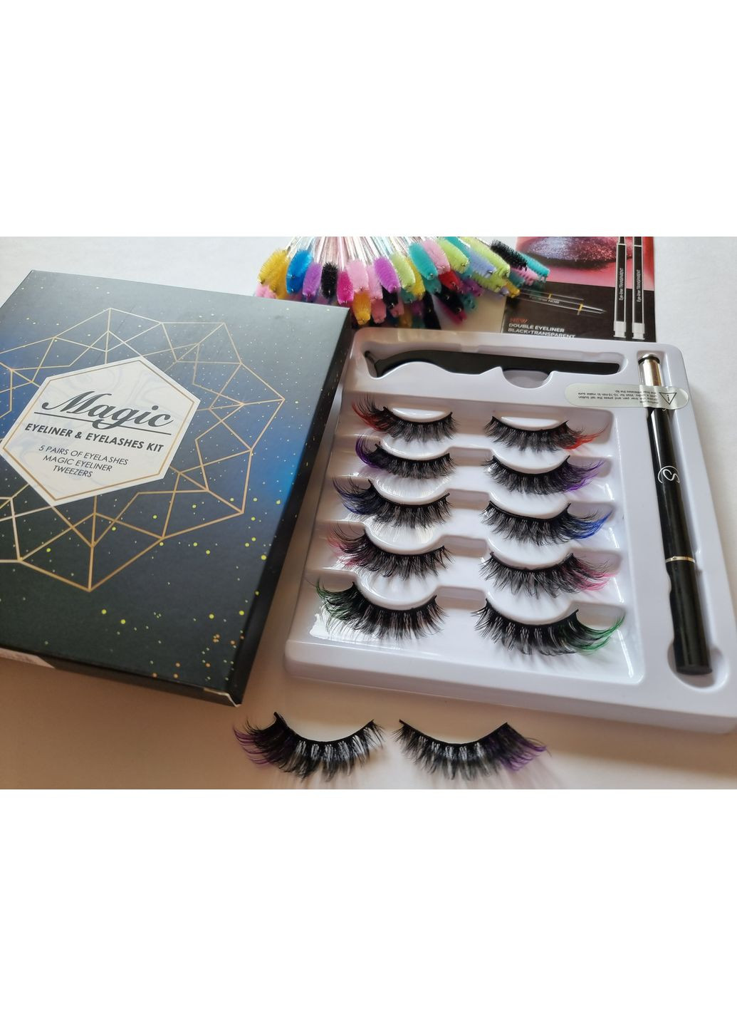 Набір Оригінал Кольорові базаторазові вії 5 пар Лисички + Маркер для надягання Magnetic Lashes (366668584)
