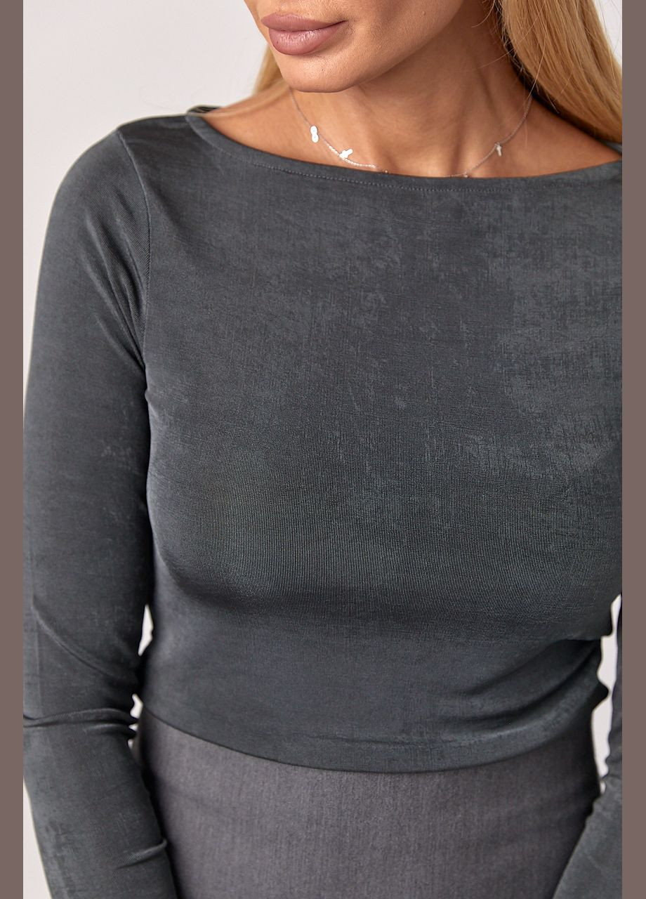 Сірий демісезонний еластичний жіночий джемпер із блискучого трикотажу Lurex