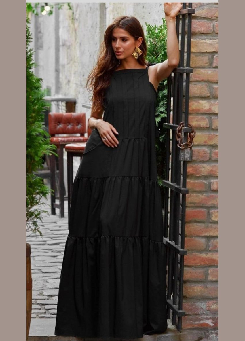 Черное вечернее платье а-силуэт, с юбкой-солнце Veles однотонное