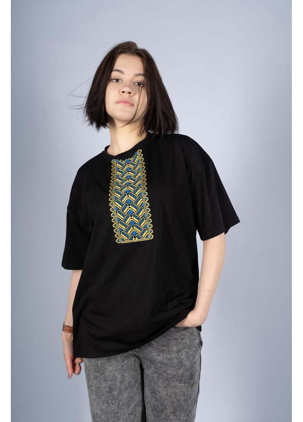 Чёрная женская вышиванка Melanika узор рисунок хлопок, эластан (363318634)