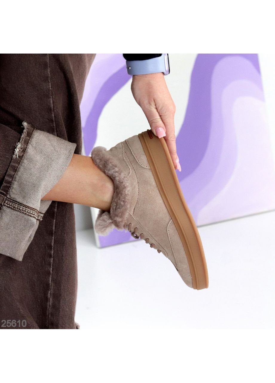 Кросівки Gloria (код 25610) 🤎 Натуральна замша | Зима | Цигейка всередині No Brand темно-бежеві (364185395)