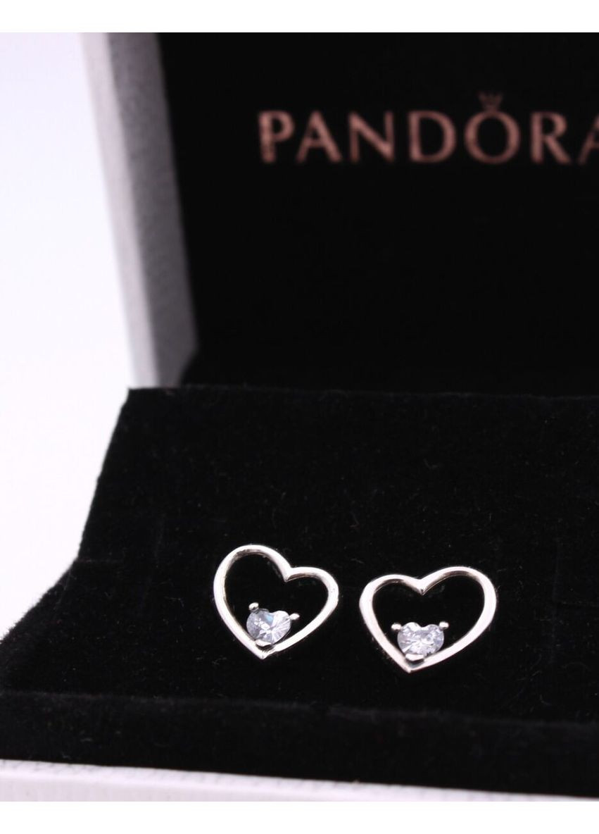 Срібні сережки Пандора "Асиметричні серця" 297813CZ Kabluchka (355347598)
