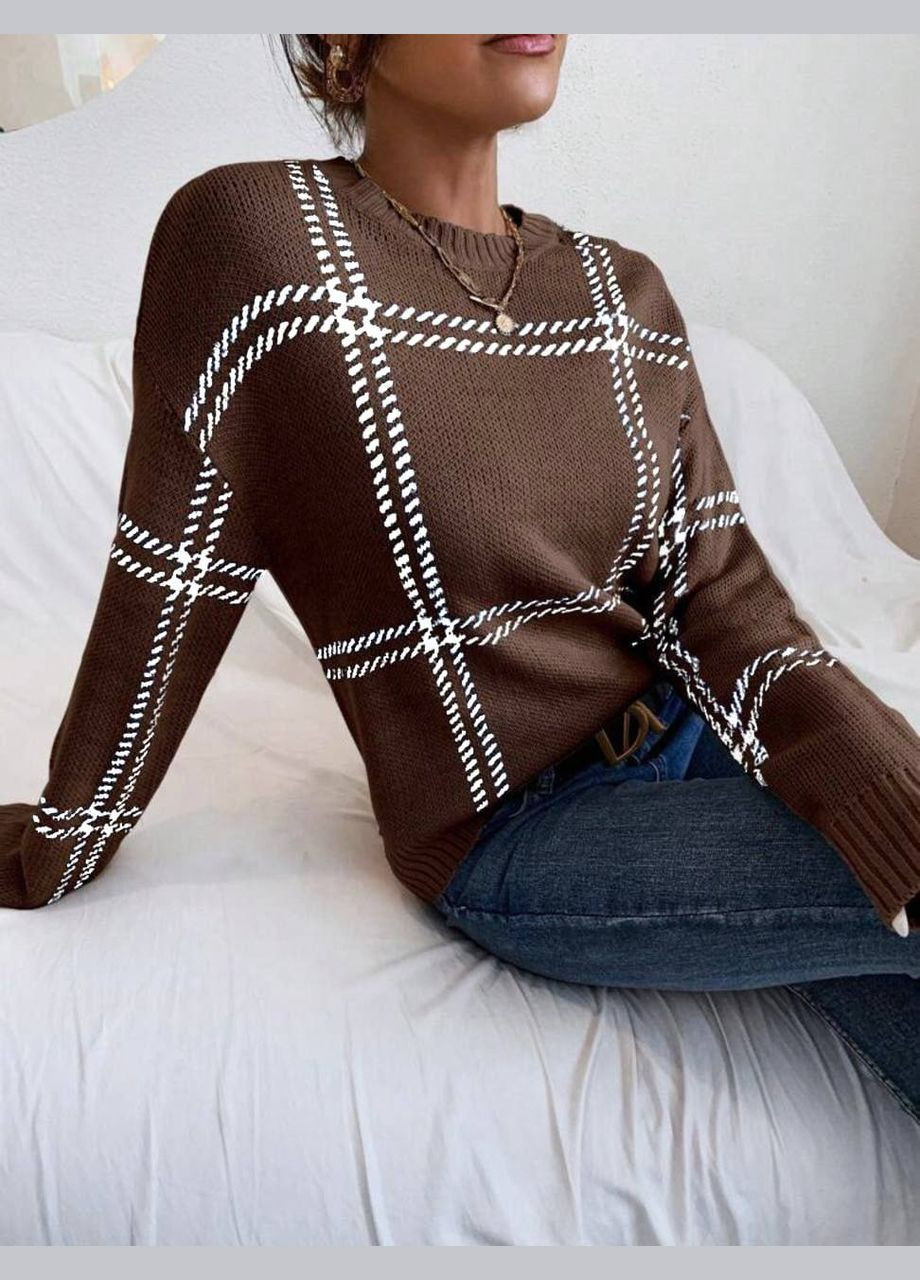 Коричневый демисезонный свитер оversize акрил/шерсть No Brand