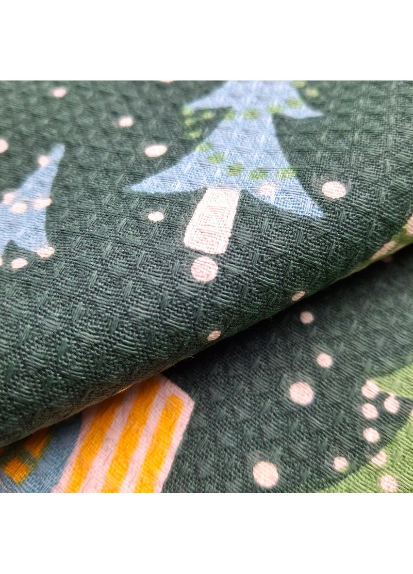 Кухонное полотенце Веселых праздников вафельное 45х60 см 185 г темно-зеленое (2800004977715) SoundSleep зеленый