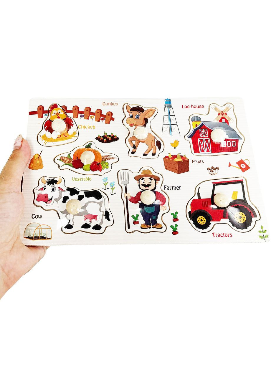 Дерев'яні пазли Монтессорі Фермер і тварини WToys (365720856)