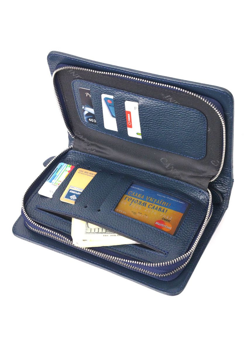 Великолепная мужская барсетка на два отделения из натуральной зернистой кожи синяя 21568 Canpellini (362417489)