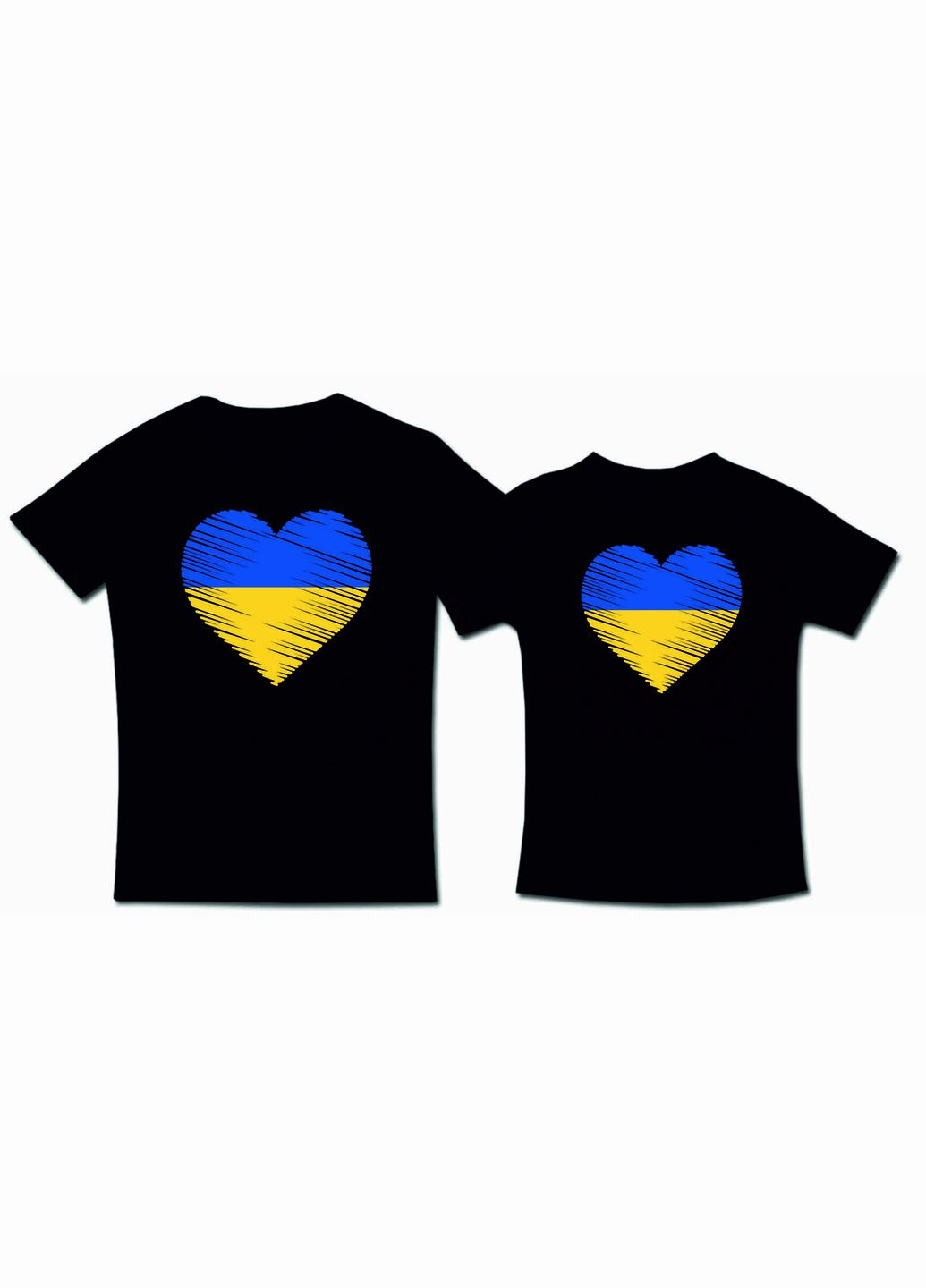 Парні чорні футболки із принтом "Серця з українського прапора" Кавун футболка (316288415)