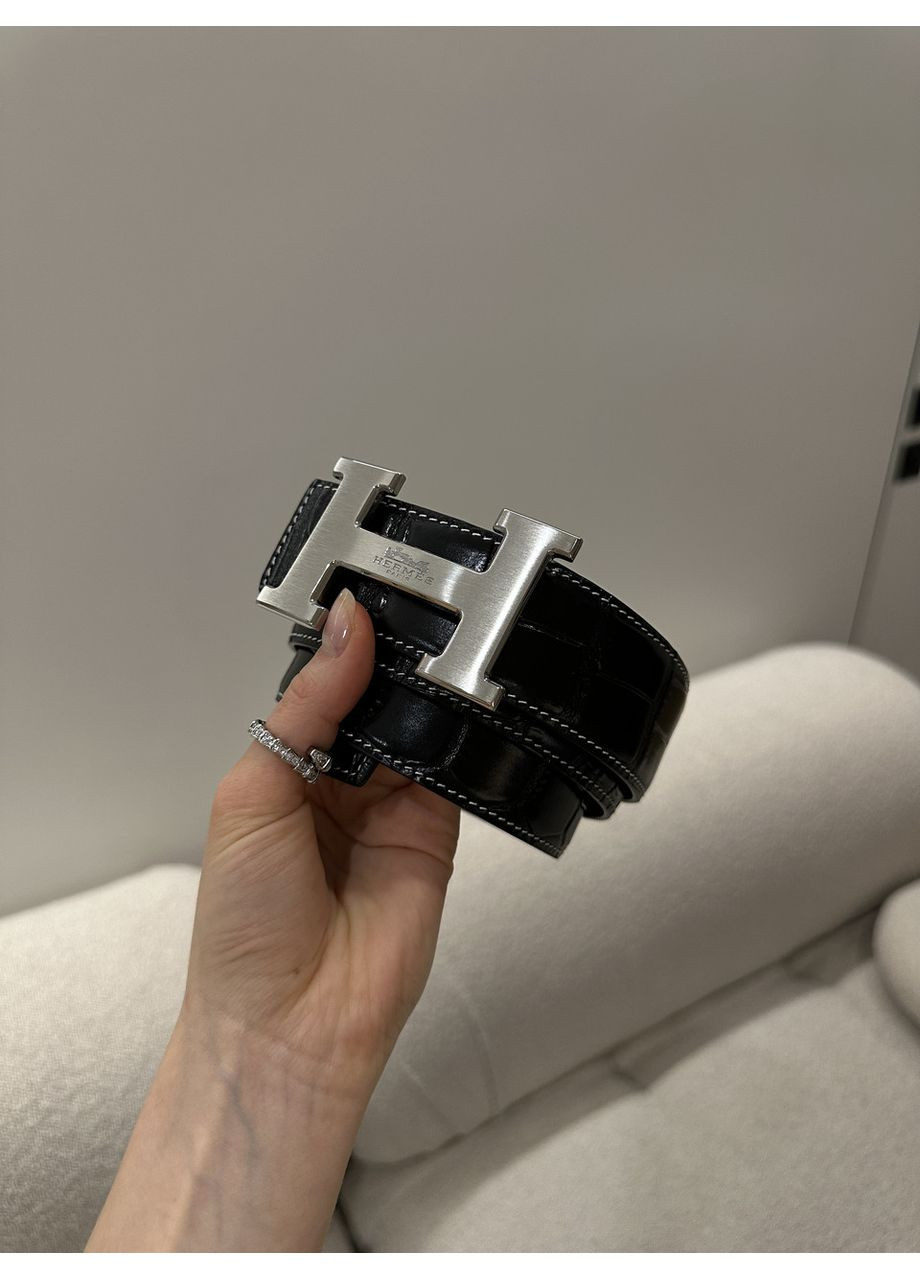 Ремінь Constance Belt in Porosus crocodile Black Silver No Brand (355478873)