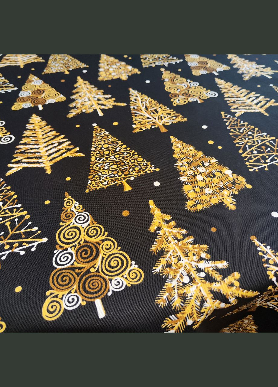 Новорічна чорна скатертина на круглий стіл з тефлоновим покриттям Новорічна ялинка Maystat (324231872)