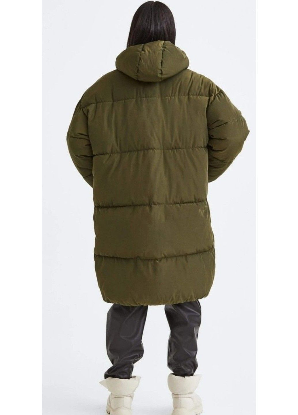 Оливковая (хаки) зимняя женская утепленная куртка оверсайз н&м (58595) xs хаки H&M