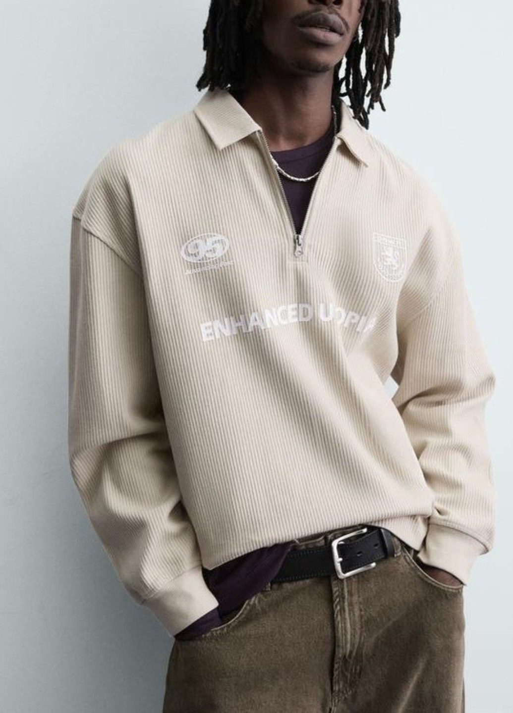 Бежевая футболка-поло для мужчин Zara однотонная