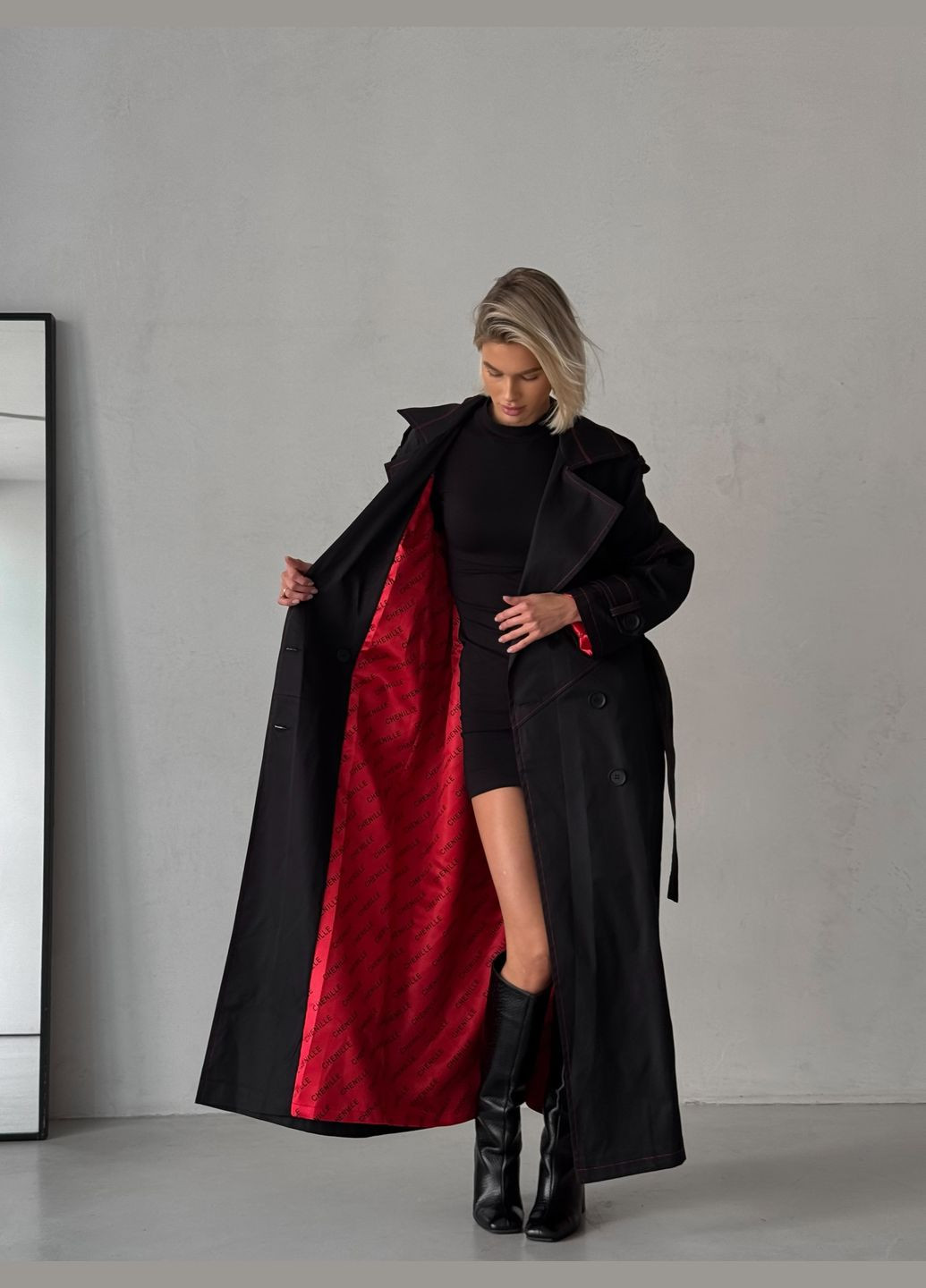 Черное Тренч Chenille