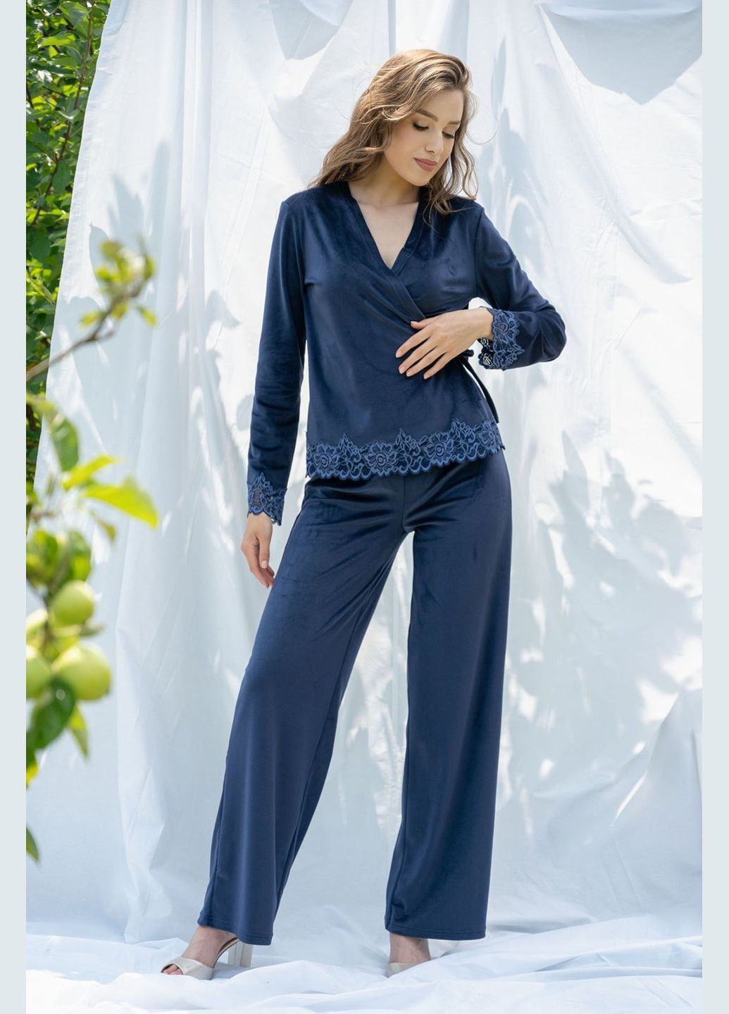 Синий демисезонный велюровый комплект Shato 2325 navy blue