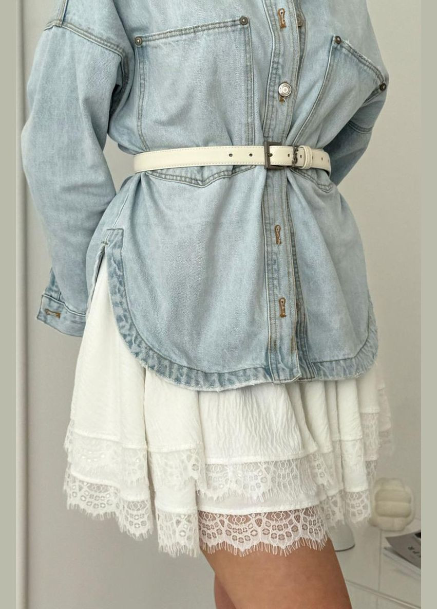 Молочная офисная, повседневная, праздничный, вечерний юбка с кружевом No Brand клешированная