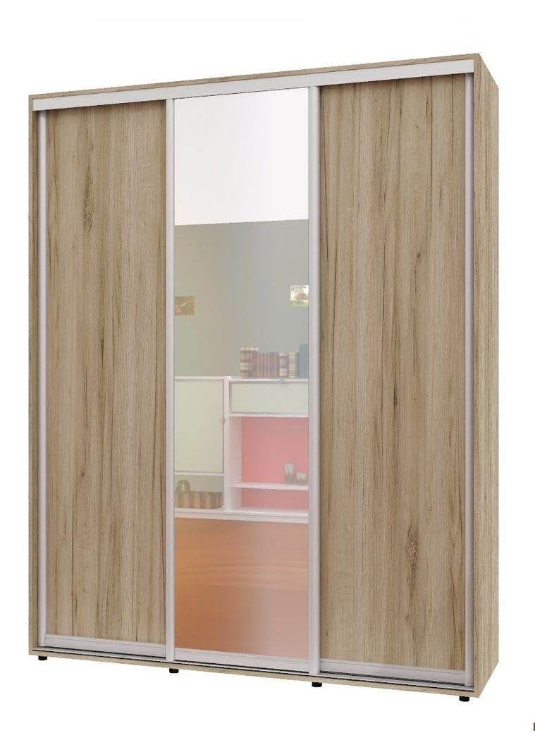 Шкаф-купе трехдверный Алекса ШК-04 ДСП/Зеркало/ДСП 210*45*210 см Дуб крафт серый Алекса (383763079)