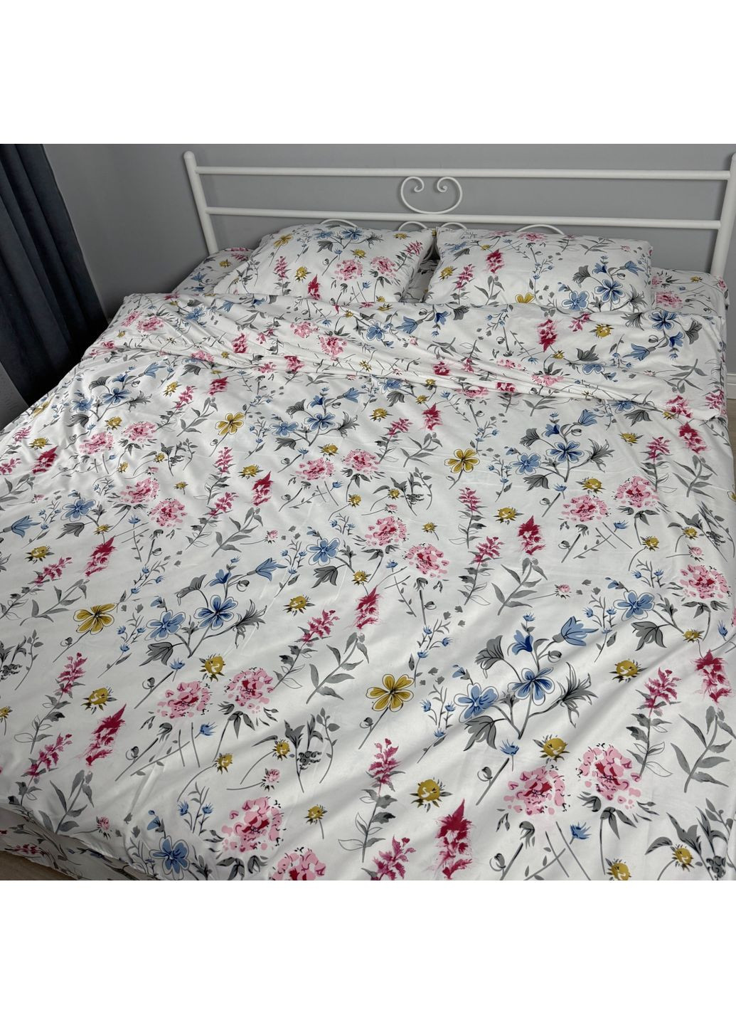 Постільна білизна полуторна біла Квіти Бязь Поліестер 33281 Ananasko (367912881)