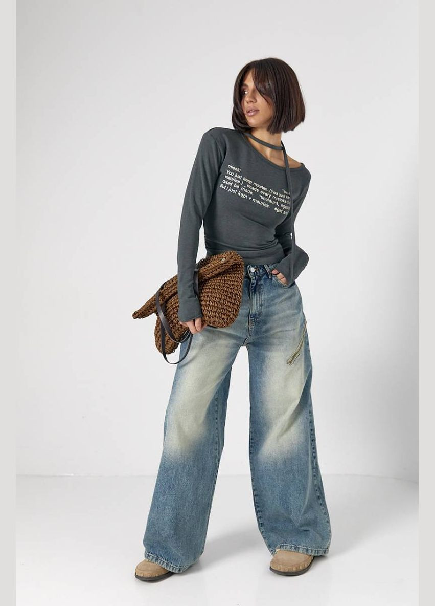 Трикотажний лонгслів на зав'язках із асиметричною горловиною Lurex (327218275)