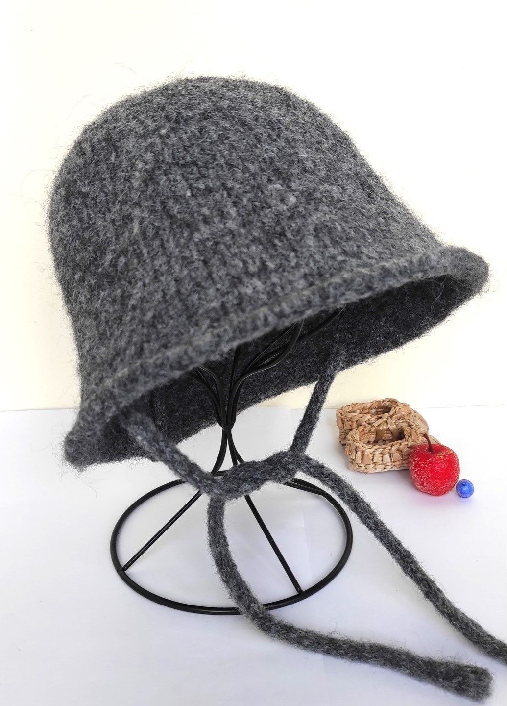 Женская Вязаная Шляпа из Шерсти и Акрила — Теплая Шапка-Бакет с Завязками No Brand в'язаний капелюх / шапка бакет (365301171)