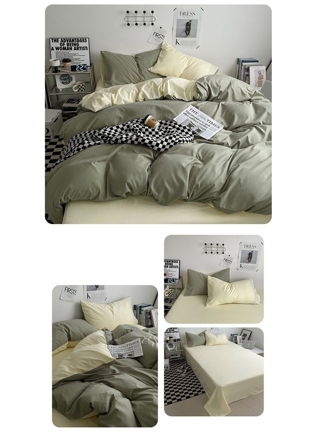 Постельное белье двуспальное из вареного хлопка оливкового цвета. No Brand (366964656)
