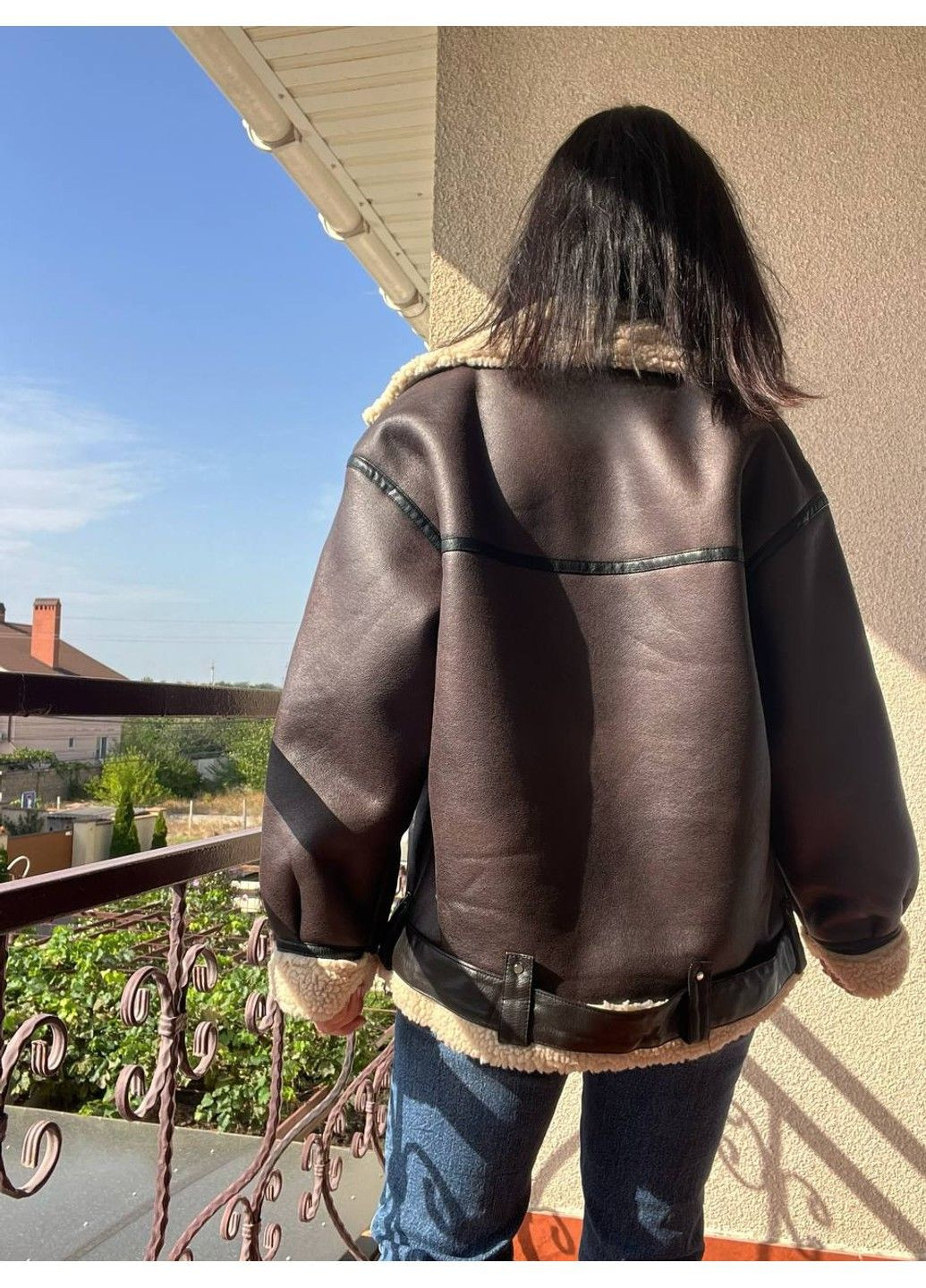 Дубленка женская 264 удлиненная оверсайз мех пилот молнии с ремнем AFTF BASIC (304291656)