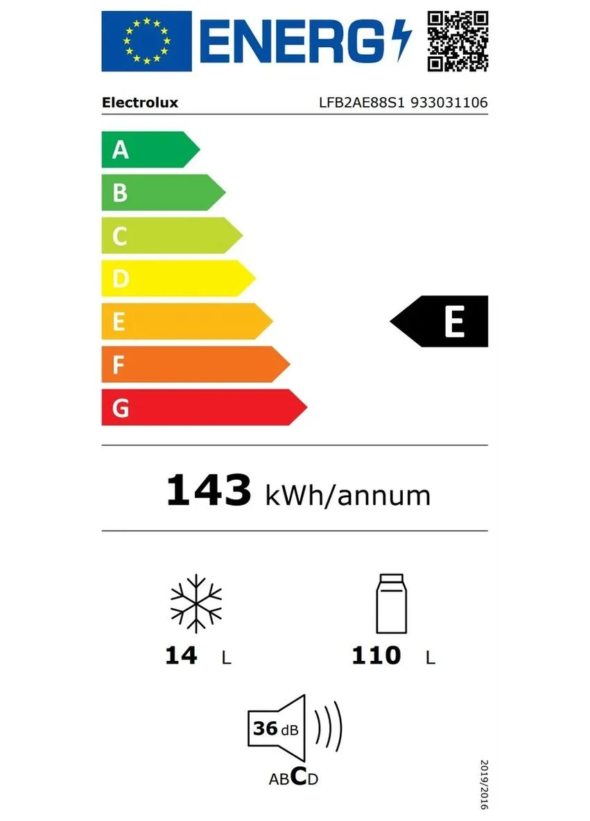 Холодильник встроенный с верхним морозильником 87,3 см 109 л. Electrolux
