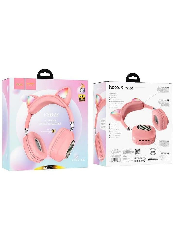 Навушники бездротові ESD13 Skill cat ear котячі вушка рожевий Hoco (280876705)