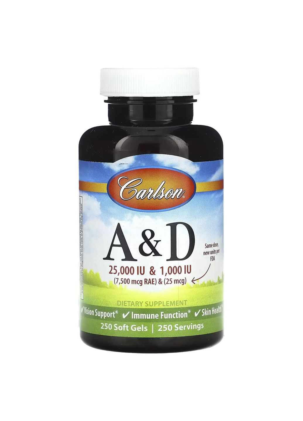 Вітаміни A 7500 мкг RAE та D 25 мкг (1000 МО), 250 капсул Carlson Labs (302679186)