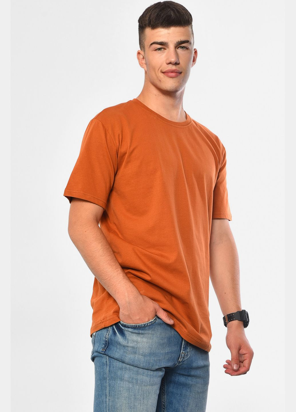 Коричневая футболка мужская полубатальная однотонная коричневого цвета Let's Shop