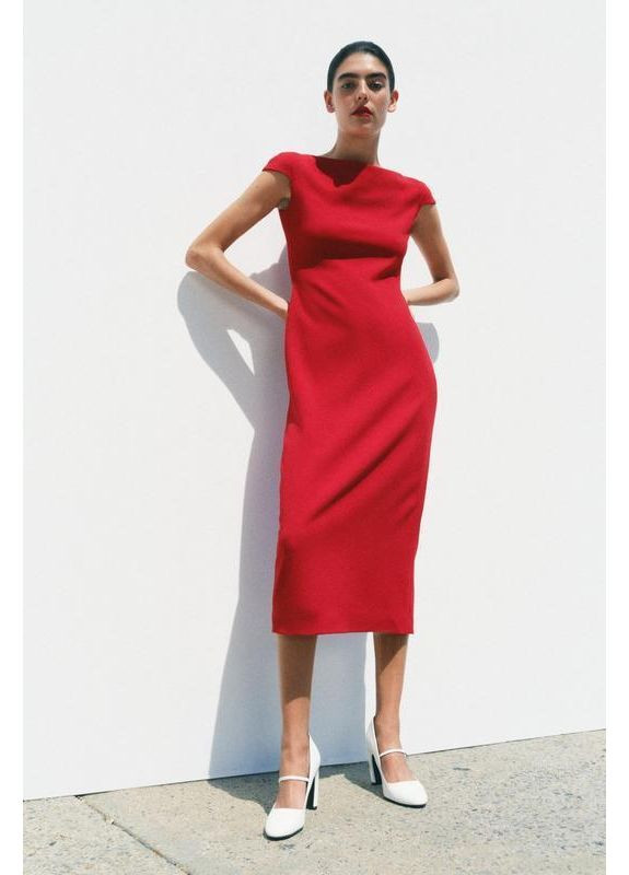 Красное облегающее платье меди zw collection Zara