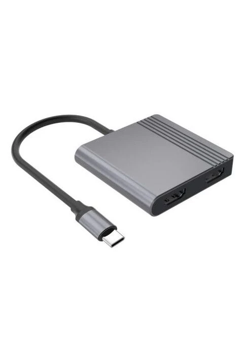 Хаб USB A-CM-COMBO3-04, Grey, Type-C 3.2 - 1xType-C 3.2 (85 Вт) / USB 3.2 / 2xHDMI 4K 30Гц, кабель 18 см, алюминиевый корпус Gembird (395348373)