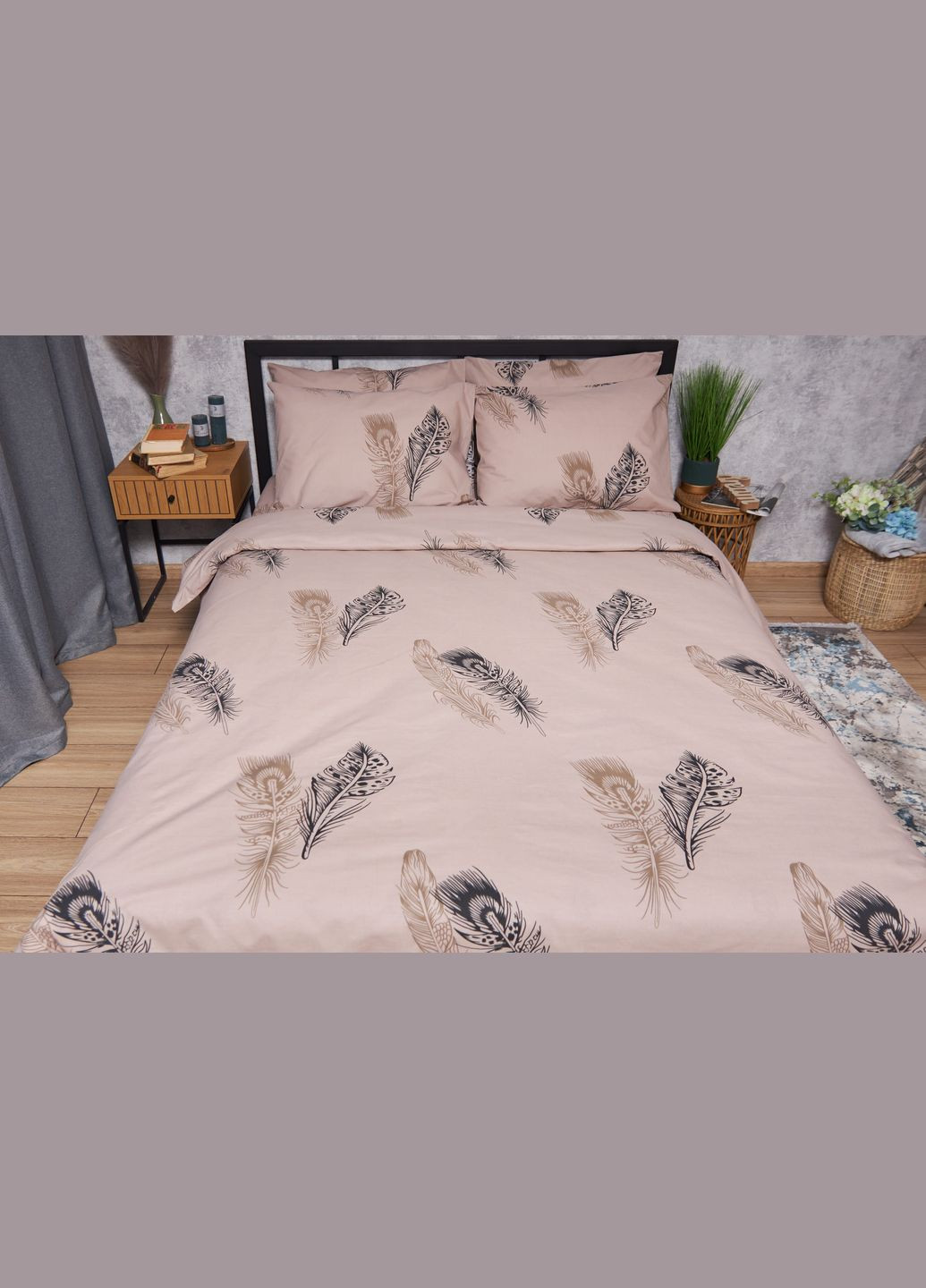 Комплект постільної білизни Бязь Gold Люкс євро 200х220 наволочки 2х50х70 (MS-820004351) Moon&Star Feathers (288535914)