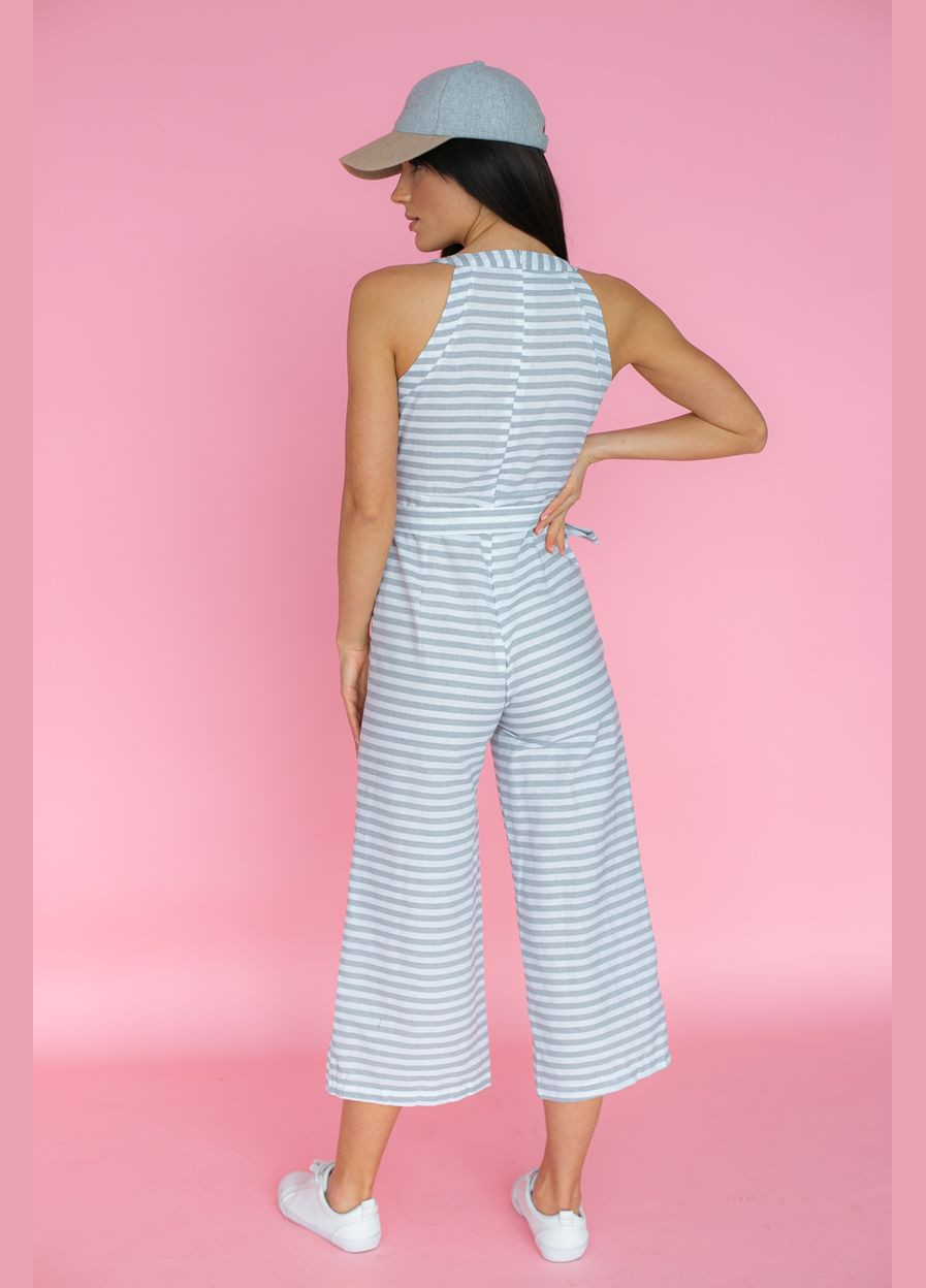 Льняной комбинезон с американской проймой Liton комбинезон-брюки полоска серый повседневный полиэстер