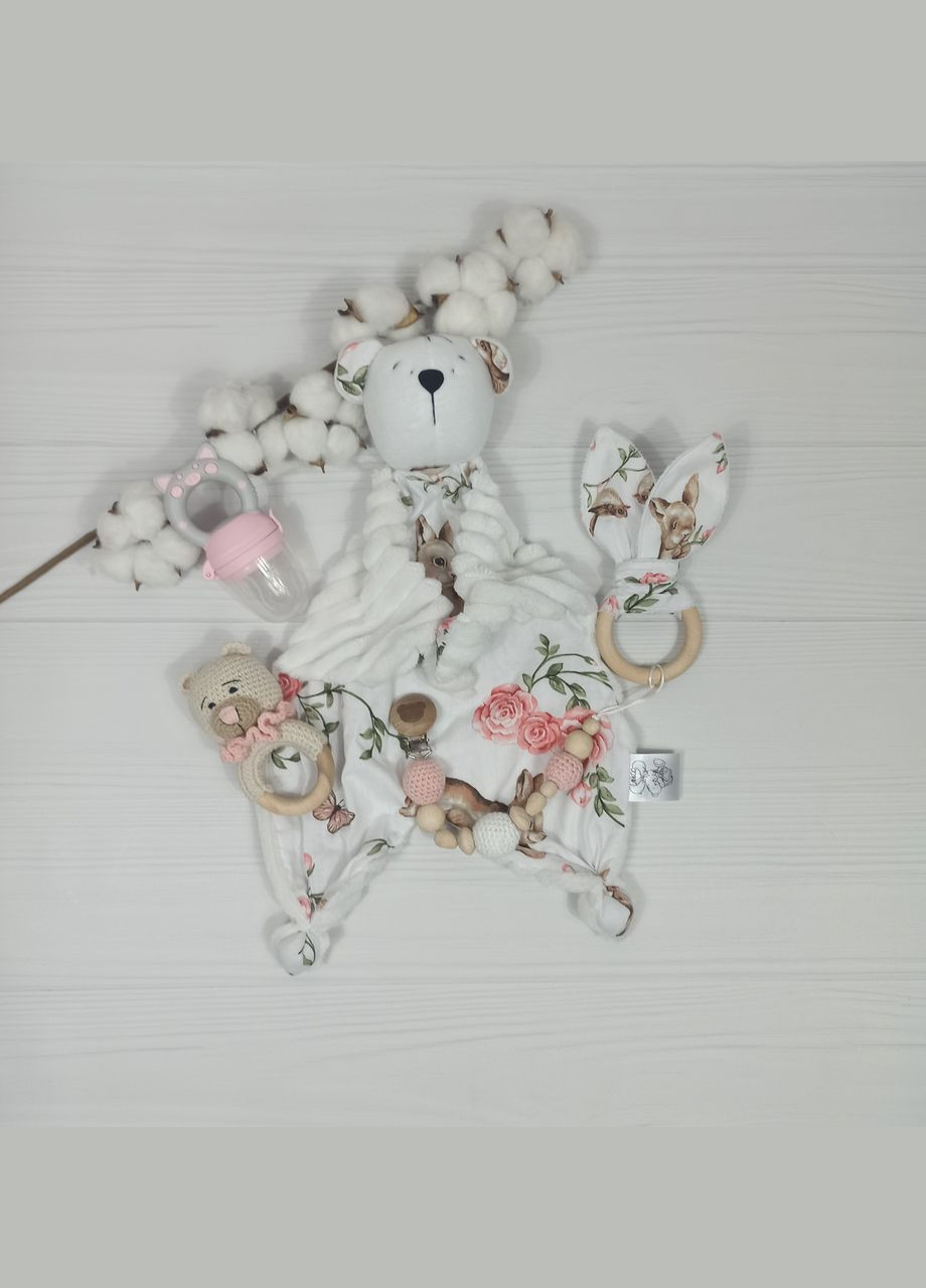 Комфортер Ведмедик, брязкальце ніблер a.l.babybox Зайчики в трояндах No Brand (315488348)