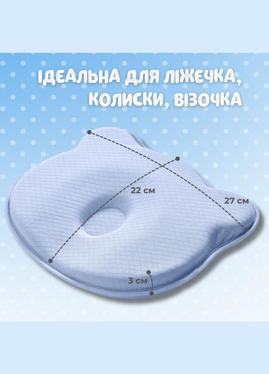 Подушка ортопедическая детская BabyComfort 27×22×3 см с эффектом памяти, в форме мишки голубая PAPAELLA (342116193)