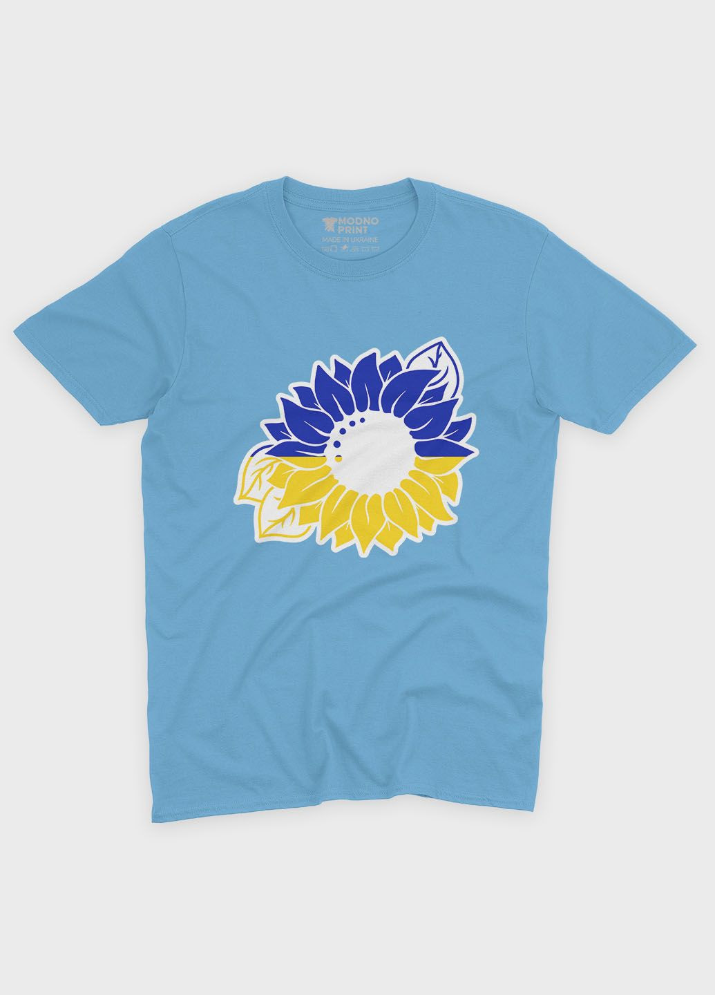 Голубая летняя женская футболка с патриотическим принтом цветы (ts001-4-lbl-005-1-111-f) Modno