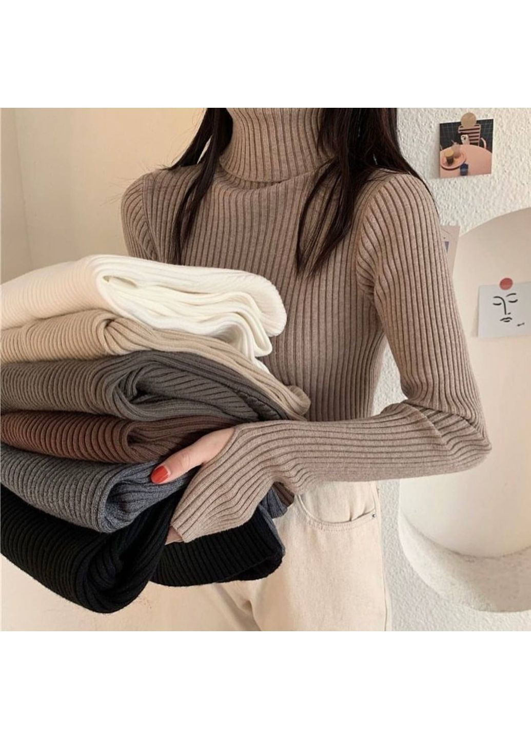 Жіночий лонгслів із теплого трикотажу рубчик No Brand (363969491)