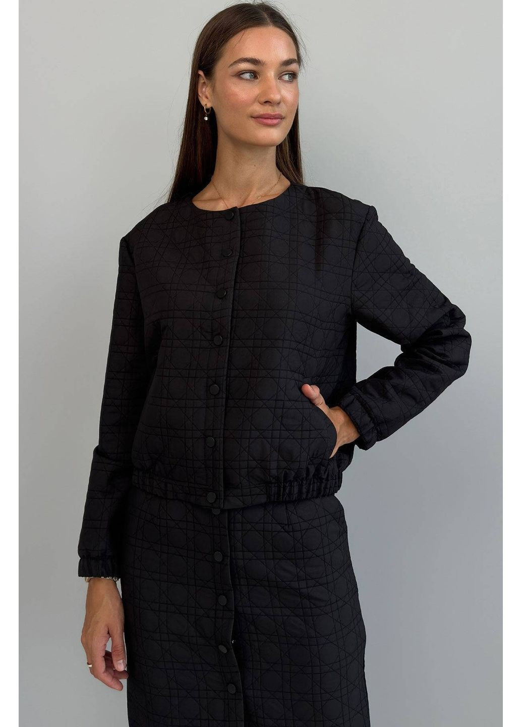 Стьобаний костюм (бомбер, спідниця), колір Чорний Nenka (367832020)