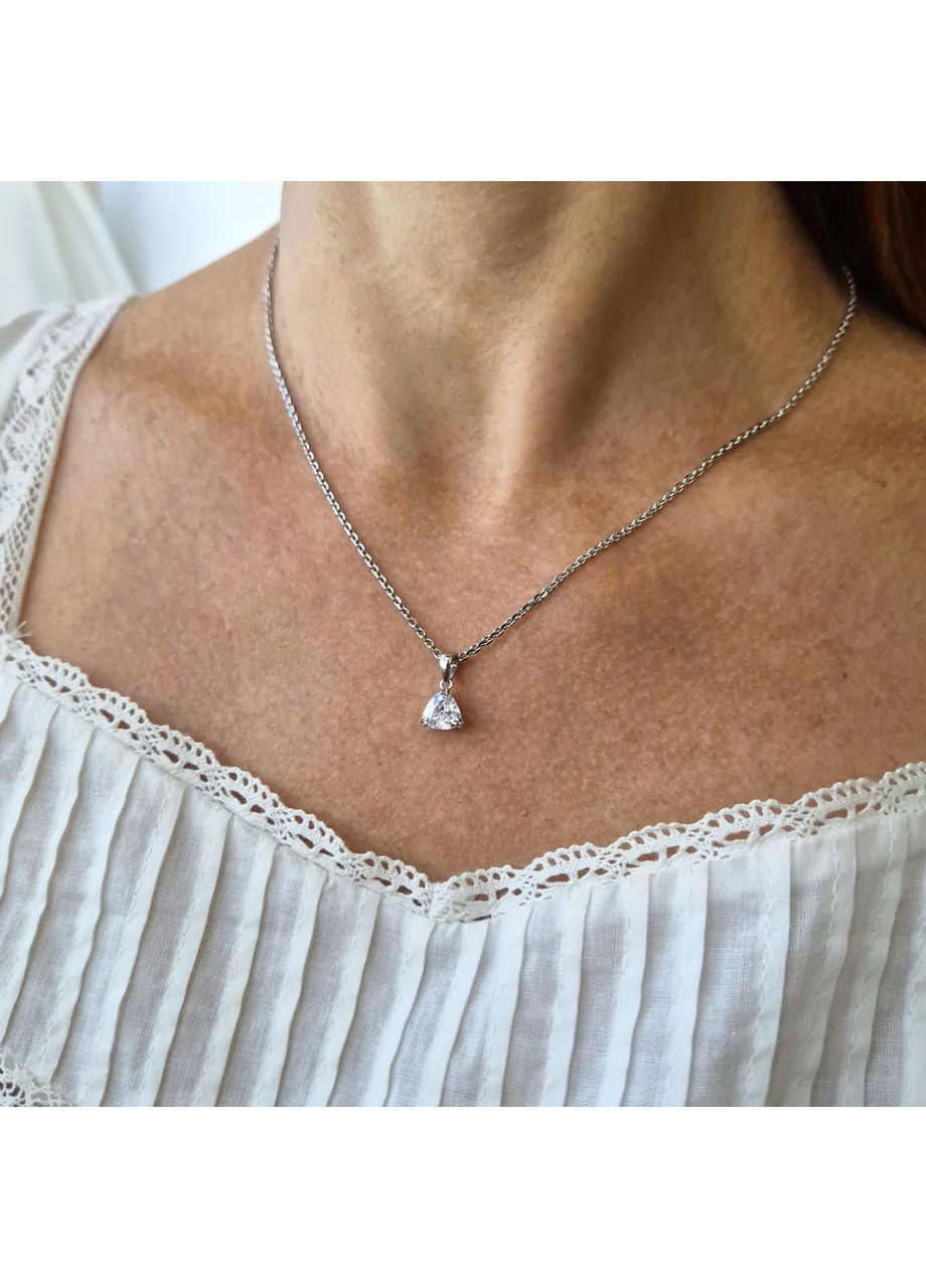 Серебряная подвеска кулон с Треугольным Белым камнем серебро 925 пробы Родированное 1690-6п 0.98г No Brand (355343924)