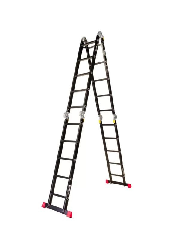 Алюмінієва драбина-трансформер PRO HD BLACK (4x5 сходинок) алюмінієва чорна 4-секційна (24689) КВІТКА (315765420)