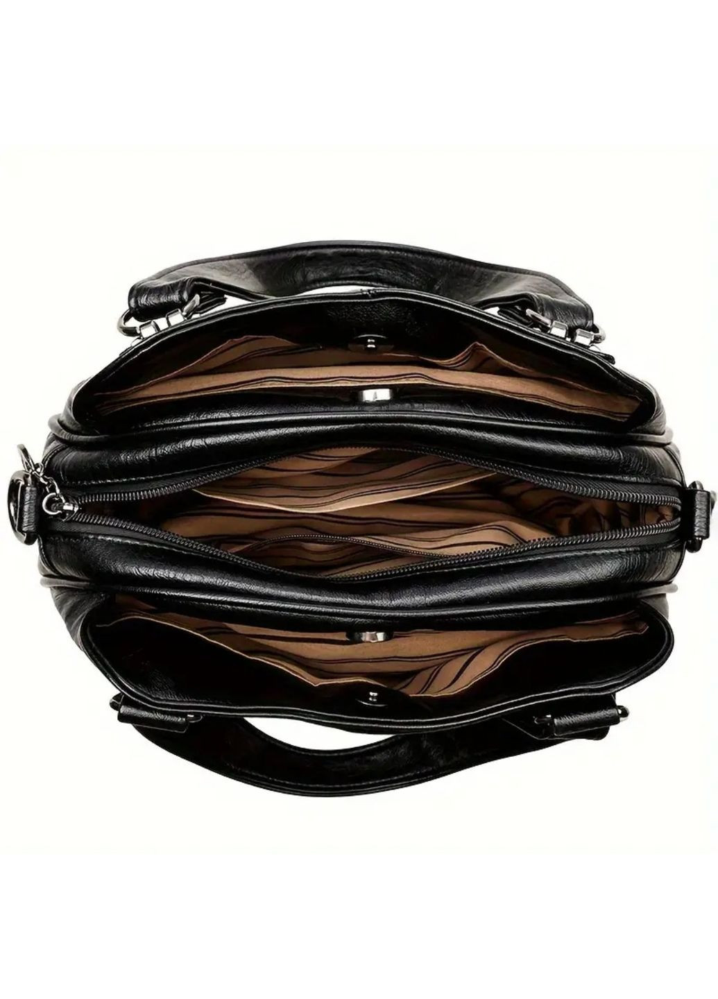 Женская классическая сумка черная через плечо на три отделения с экокожи Aoguandaishu (363330198)