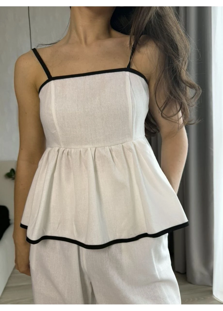 Костюм женский прогулочный, льняной топ+штаны Fashion (400312684)