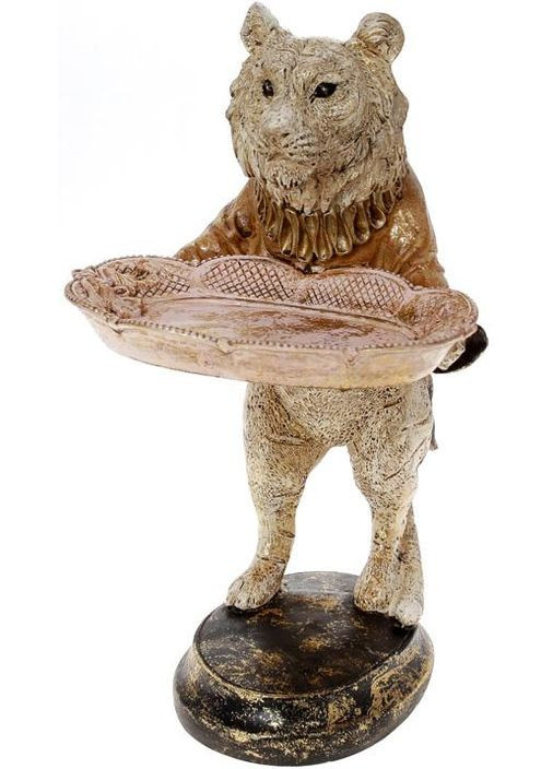 Декоративная фигурка Белый Тигр с Подносом 25см полистоун статуэтка для интерьера сувенир для дома Bona (368978606)