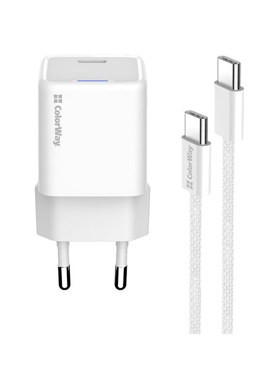 Зарядний пристрій GaN Mini 25W USB-C + кабель Type-C White (CW-CHS052PDC-W) Colorway (325684314)