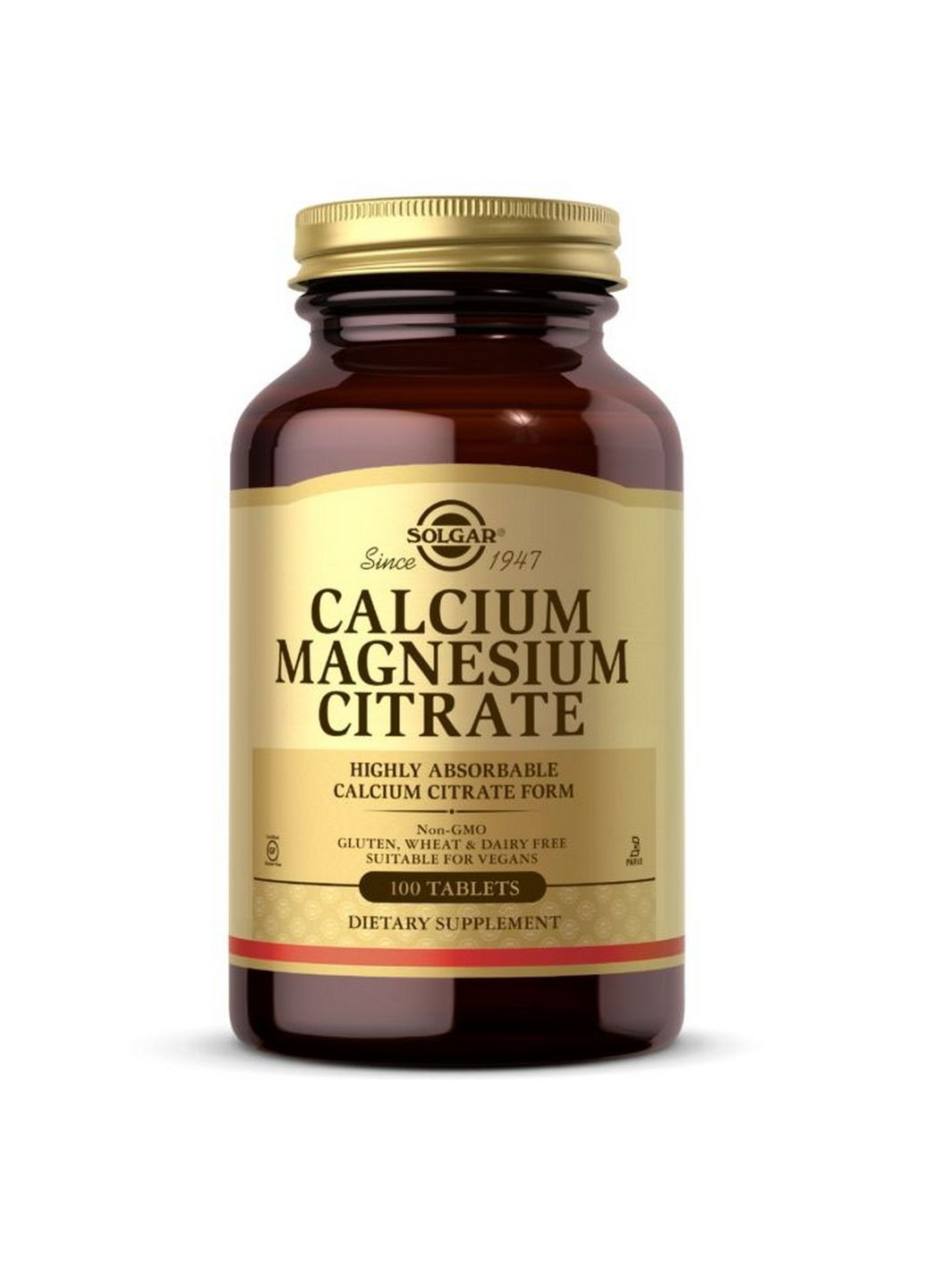 Вітаміни та мінерали Calcium Magnesium Citrate, 100 таблеток Solgar (293338765)