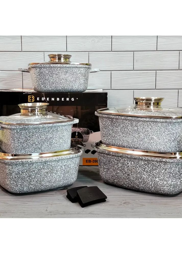 Набор кастрюль 10 предметов из литого алюминия с гранитным покрытием (EB-3987) Edenberg (360654594)